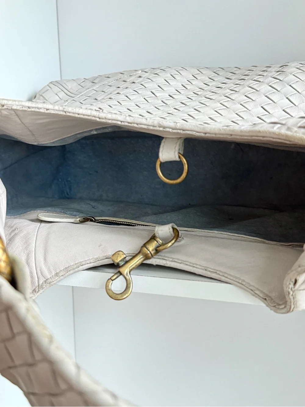 Bottega Veneta Cream Hobo Bag with Woven Leather and Curved Design
